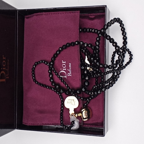 c1990s NIB Christian Dior Black Crystal Pearl Gold Pl Poison Lariat  Choker - Picture 2 of 8